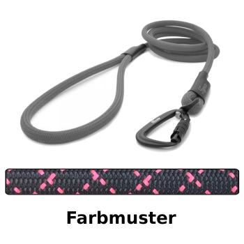 klassische Hundeleine TWIST - M - 145cm - schwarz mit pinken Stichen